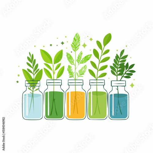 Collection of Herbs and Spices in Apothecary Bottles