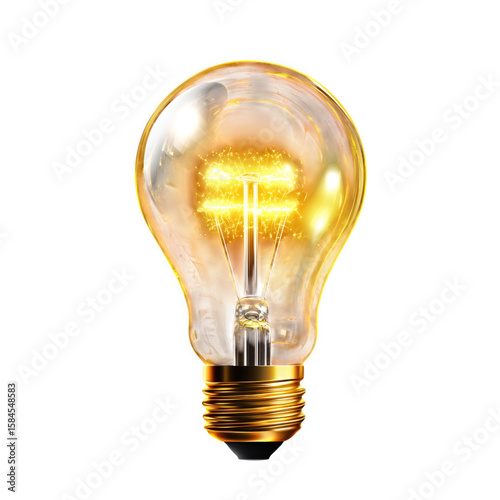 Bright lit light bulb idea concept innovation and inspiration over transparent background