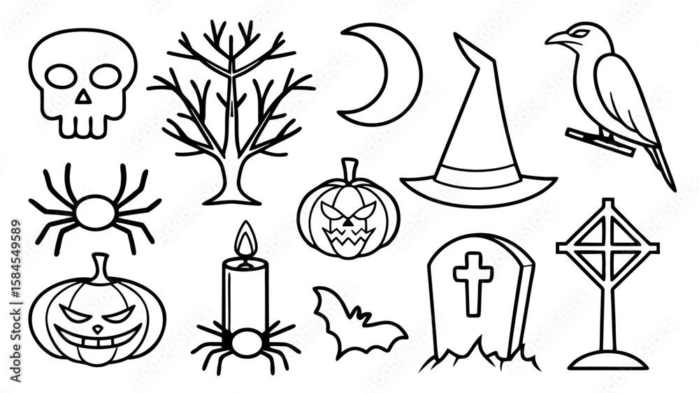 Fototapeta premium Halloween doodle elements set.