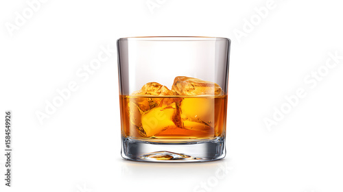Wallpaper Mural Smooth amber whiskey served in a glass with ice against a clean white background Torontodigital.ca