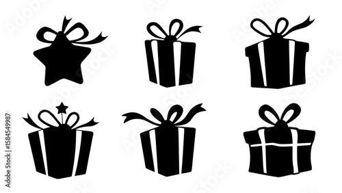  Gift boxes with ribbon icons Set. Gift box flat silhouette set.