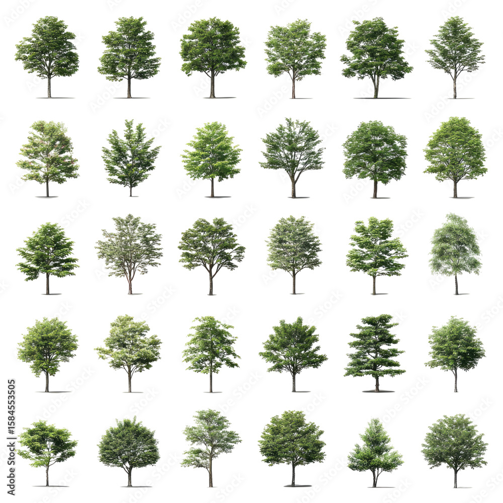 Fototapeta premium Collection of Diverse Tree Species: A Comprehensive Guide to Foliage Variations