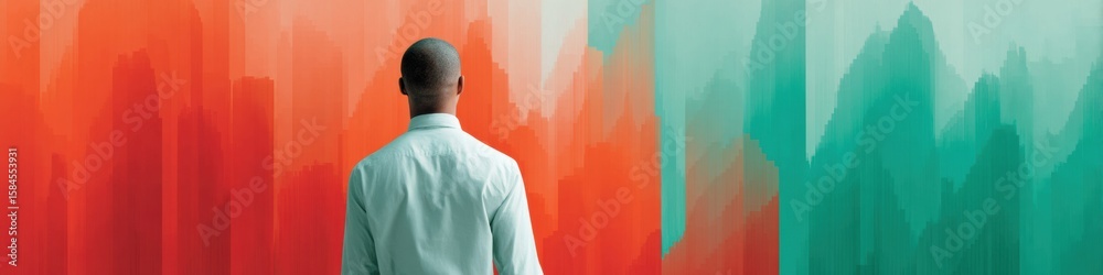 Fototapeta premium Professional Businessman Observing Volatile Market Trends on Wall Display Modern High-Quality Investment Vigilance for Corporate Marketing Content