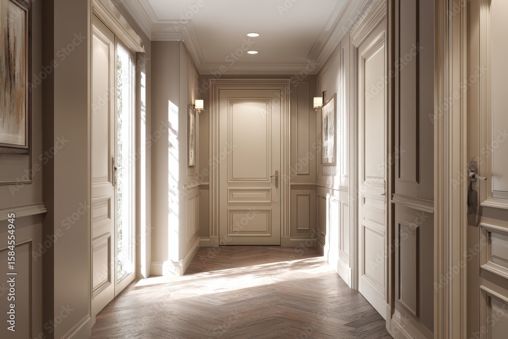 Fototapeta premium Typical apartment interior hallway entrance with door renovations