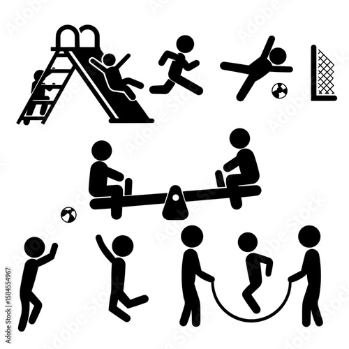 Kids Playing Playground Silhouettes - Children Activities Icons Set