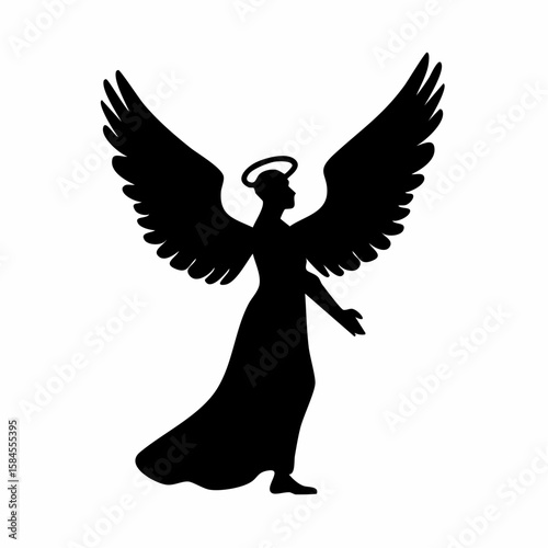 Silhouette of an angel with wings and halo in a full body vector art