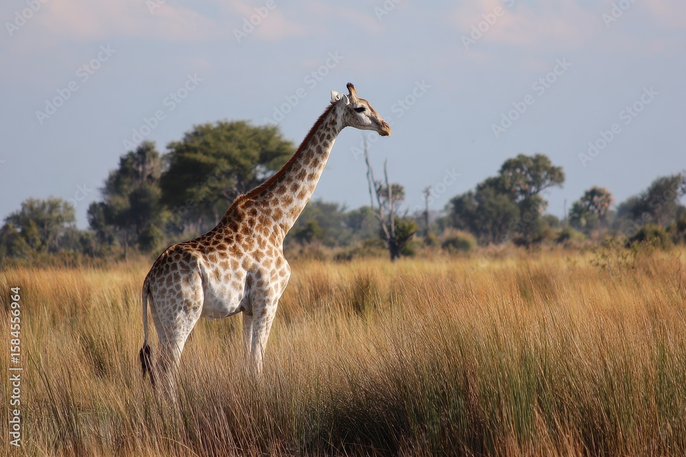 Fototapeta premium untamed giraffe in Botswana s savanna Africa
