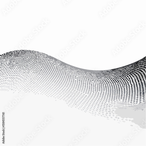 Warped halftone dot pattern in black on a white background with smooth fading, giving a 3D digital texture effect.