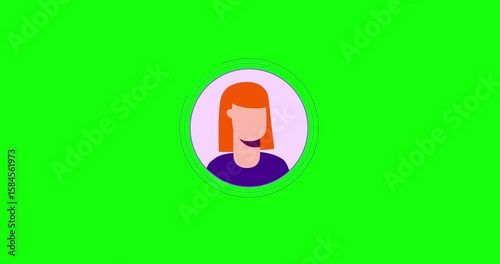 Woman simple light circle red hair rotating greenbox. Animated cartoon business video infographic motion design explainer style female character rotation flat design green screen animation people.