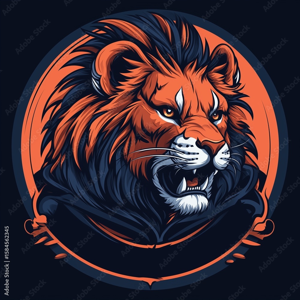 Obraz premium Modern mascot logo of orange lion for cyber players, video game teams, social networks.