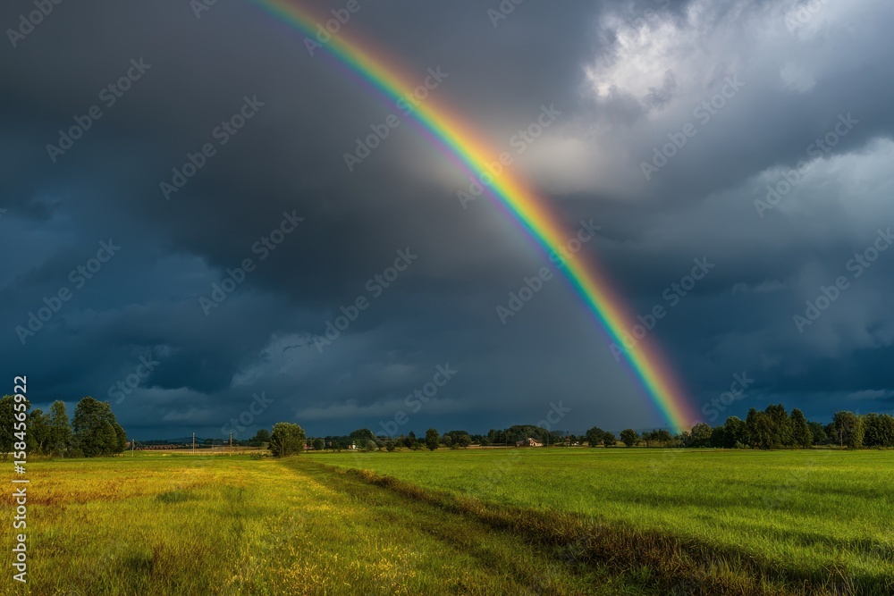 Obraz premium vivid rainbow over the grassy field