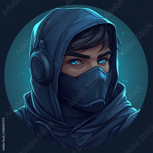 Modern mascot logo of ninja for cyber players, video game teams, social networks.