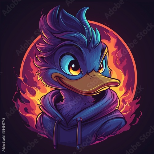 Modern mascot neon logo of duck for cyber players, video game teams, social networks.