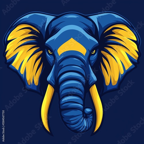 Modern mascot logo of blue and yellow elephant for cyber players, video game teams, social networks.