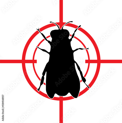 Old House Borer icon red target. Insect pest control sign