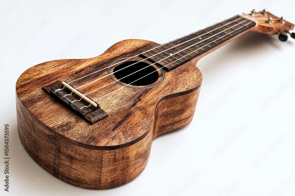 Fototapeta premium Wooden ukulele on a white backdrop