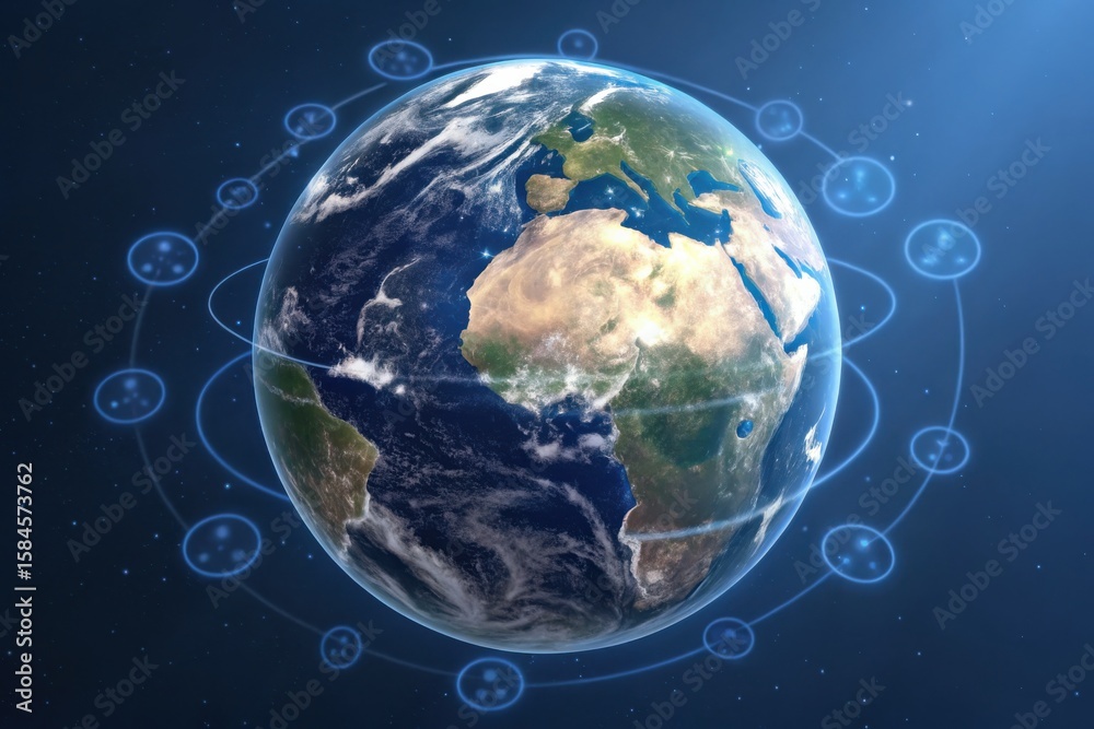 Fototapeta premium Holographic Earth Render Surrounded by Circular Interfaces with High-Definition Detail