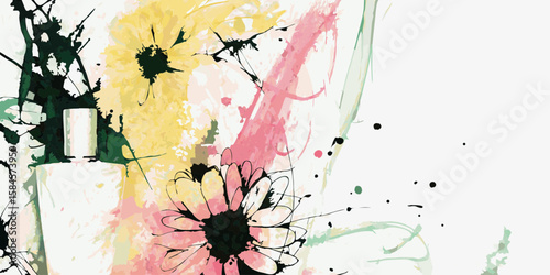 Colorful Abstract Floral Illustration with Splash Effects for Art Blogs, Creative Projects, Greeting Card Designs, and Social Media Content  