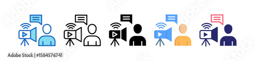 Live Streaming Multiple Style Icon Set Collection.  