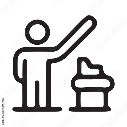 Vector Illustration of Person Delivering a Presentation Next to a Stand
