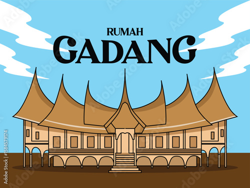 illustration of a traditional West Sumatran traditional house