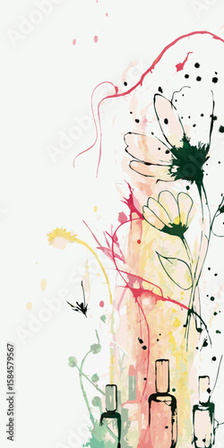 Abstract floral design, pastel colors, for branding, with copy space