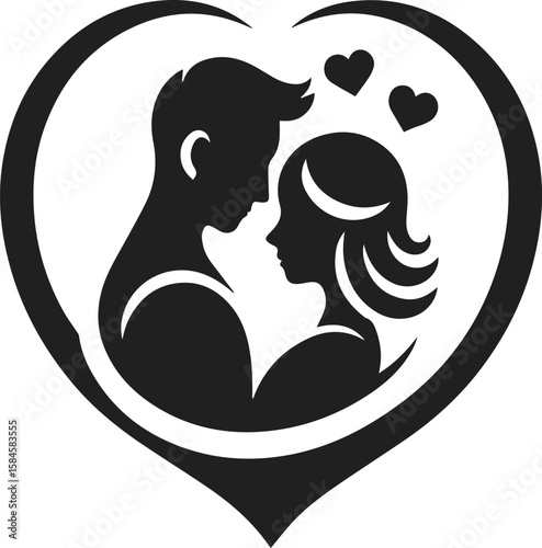 Romantic Couple Silhouette in Heart