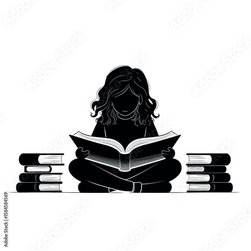 A girl sitting on the floor reading a book