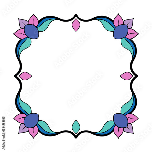 Colorful Floral Mandala Frame Artistic Lotus Wreath & Decorative Botanical Border Design