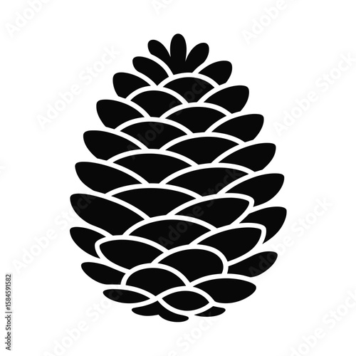 Black pinecone silhouette on a white background cutout illustration