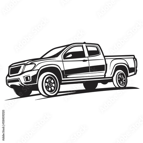 Black and white vector illustration of a car silhouette, an auto vehicle on a road
