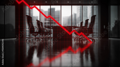 Declining business trends graph in modern office financial environment corporate viewpoint