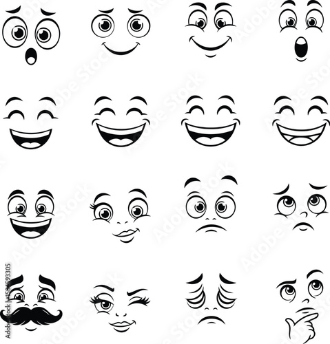 Cartoon Faces Showing Fun and Expressive Emotions Vector