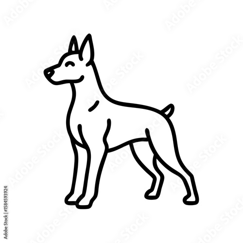 Doberman Pinscher standing confidently in minimalist black line art  