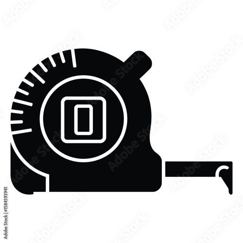 Black Silhouette of a Tape Measure Tool on a White Background