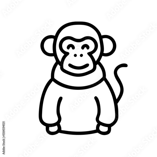 Cartoon monkey wearing sweater and smiling in minimalist design  
