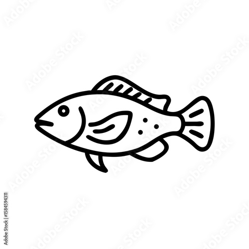 Line art illustration of a wrasse fish swimming in the ocean  