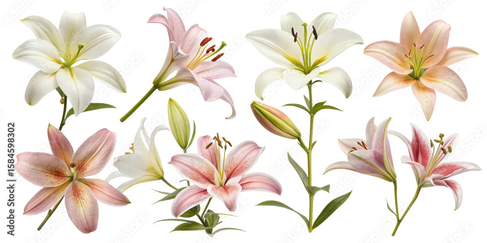 Fototapeta premium Lily flower arrangements showcase vibrant colors and delicate petals, creating stunning visual display of nature beauty