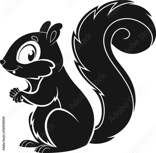 Cute squirrel holding nut sitting on branch simple vector illustration