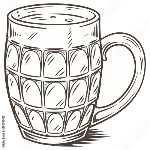 Vintage Beer Mug Illustration in Rustic Hand-Drawn Style for Oktoberfest or Brewery Art