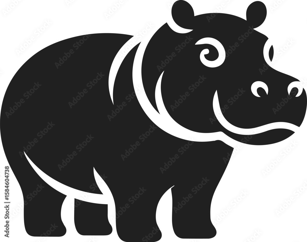 Fototapeta premium Playful Hippo Silhouette Logo Design
