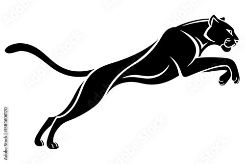Jumping black panther silhouette in motion