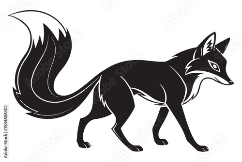 A stylized fox with a bushy tail in nature