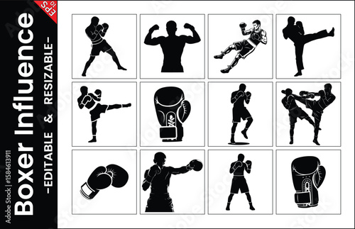 Black And White Vector Art Collection Featuring Boxing Theme Designs And Poses