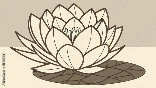 Beautiful water lily flower drawing illustration for botanical design and floral art projects online use