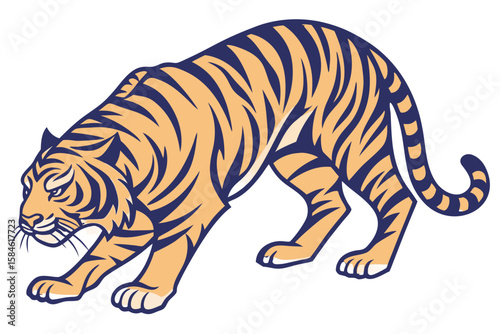 A stylized tiger illustration in a crouching pose