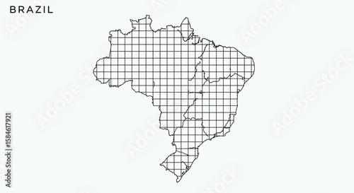 Detailed outline of Brazil's administrative divisions overlaid on a grid, ideal for geographic studies and presentations.
