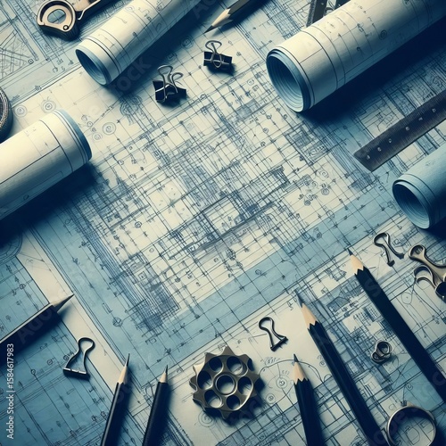 Creased Blueprint Paper Faded Faded blue or white blueprint pape