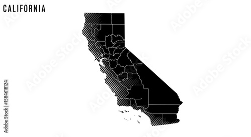 California State Map Outline Detailed Geographic Representation of Counties and Borders for Educational Purposes