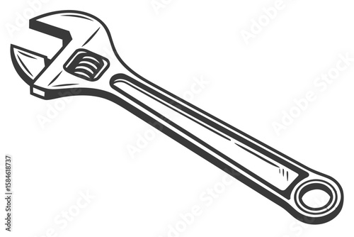 An adjustable wrench tool isolated on white background